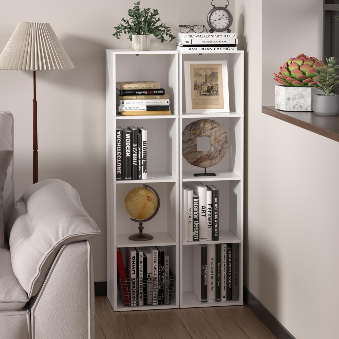 NewBeth 4 Cube Storage Organizer, Cube Shelf, Freestanding 4 Tier Open Shelf Bookcase for Home Office, Bedroom, Living Room, Study, White