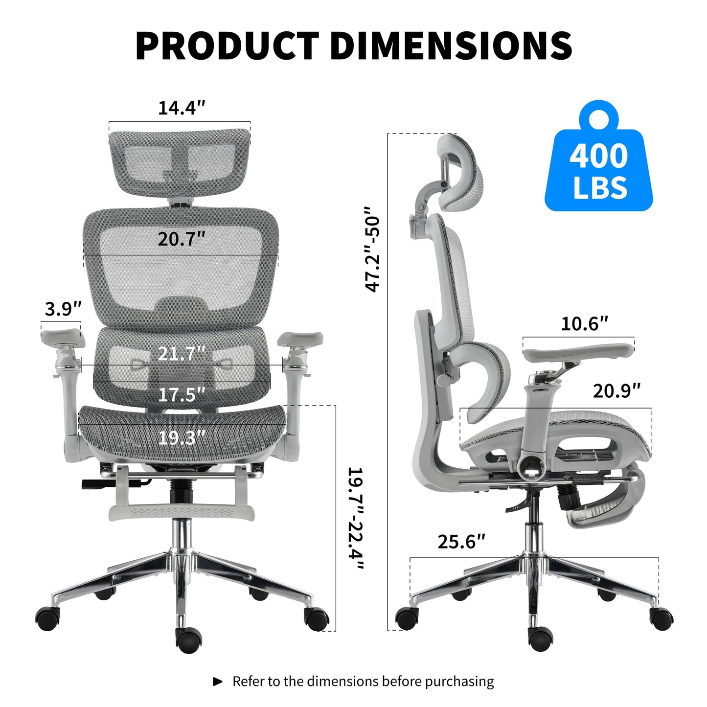 hujusko Mesh Ergonomic Office Chair with 6D Armrests,High Back Mesh Gaming Chair with Lumbar Support,Adjustable 3D Headrest for Home Office Desk Chair (Executive, Grey)