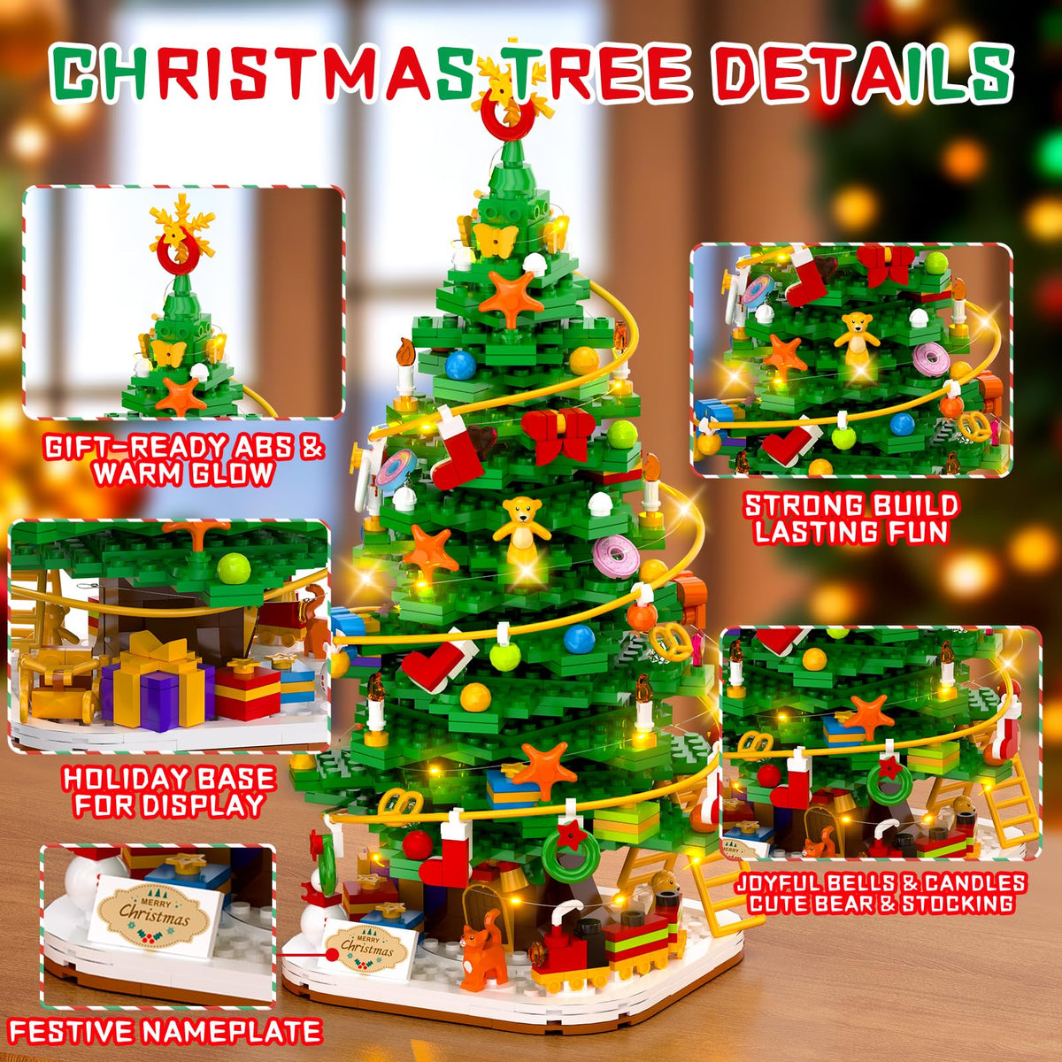 Christmas Tree Building Block Set with Light Kit, Building Toy Compatible with Christmas Sets, Xmas Tree Holiday Decoration for Kids Ages 8-14, Stocking Stuffer Gift for Boy Girl Adults (661PCS)