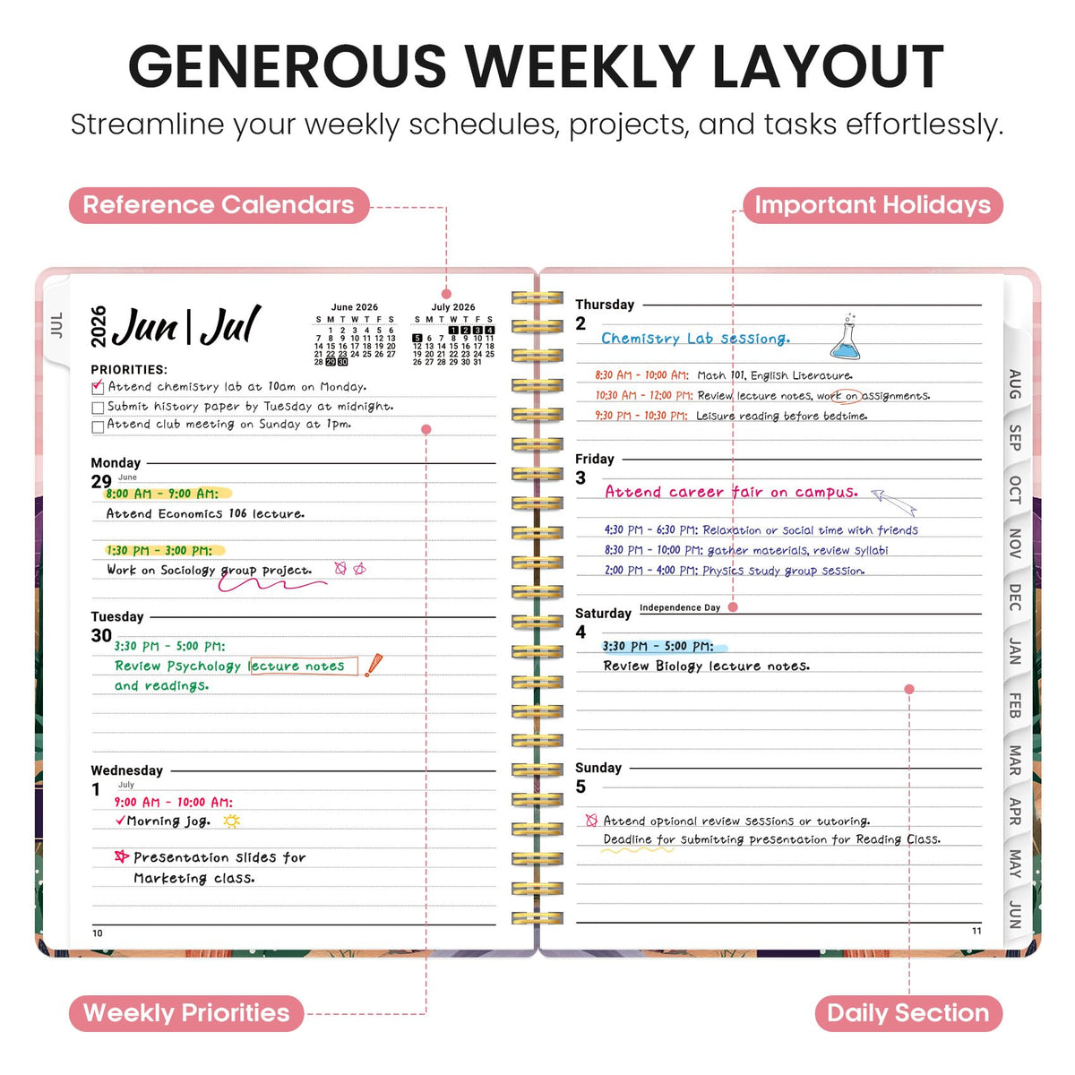 Planner 2026-2027, Academic Year Weekly and Monthly Calender Planner, from Jul 2026 - Jun 2027, Spiral Bound School Planning Book, Perfect for Teacher, Student, Women & Men, A5 (6.3" x 8.5"), Sunset Arroyo