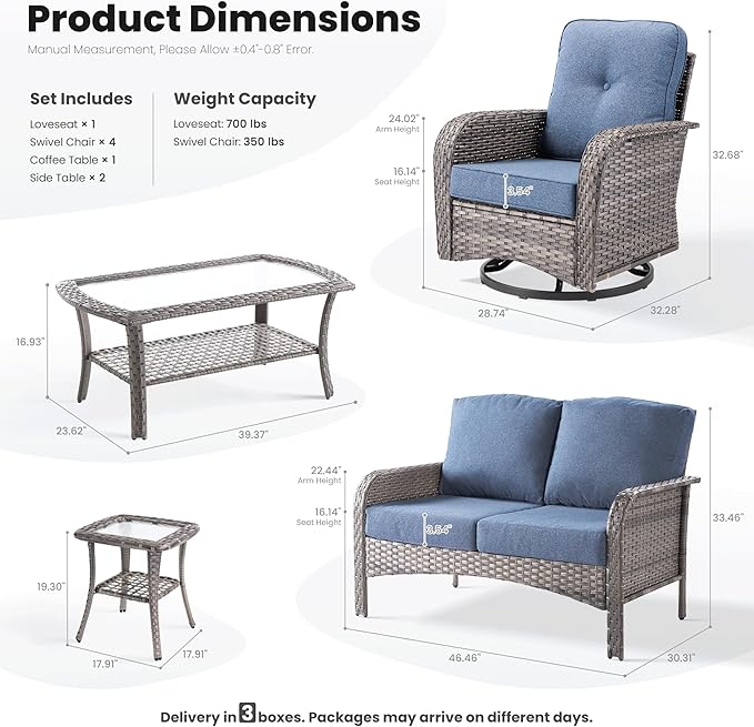 ovios 8-Piece Patio Furniture Set, Outdoor Wicker Sofa