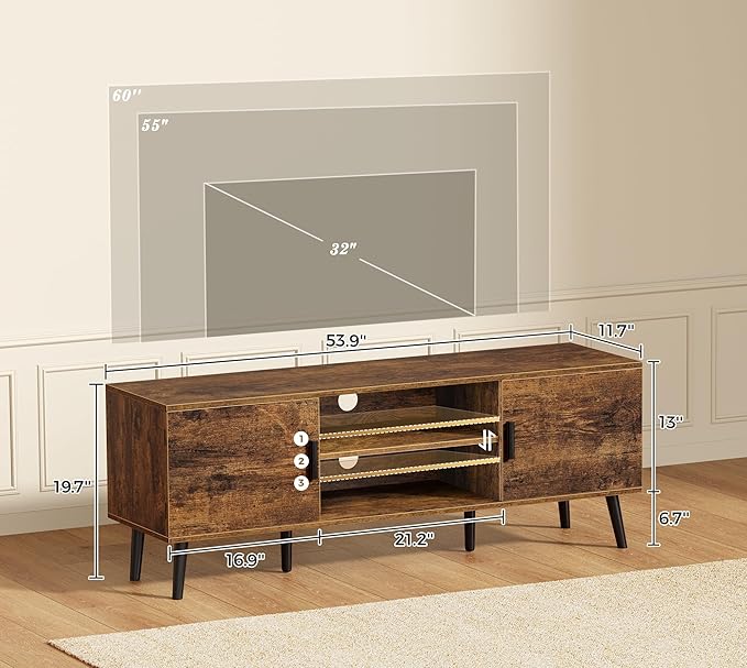 SUPERJARE TV Stand for 55 Inch TV, Entertainment Center
