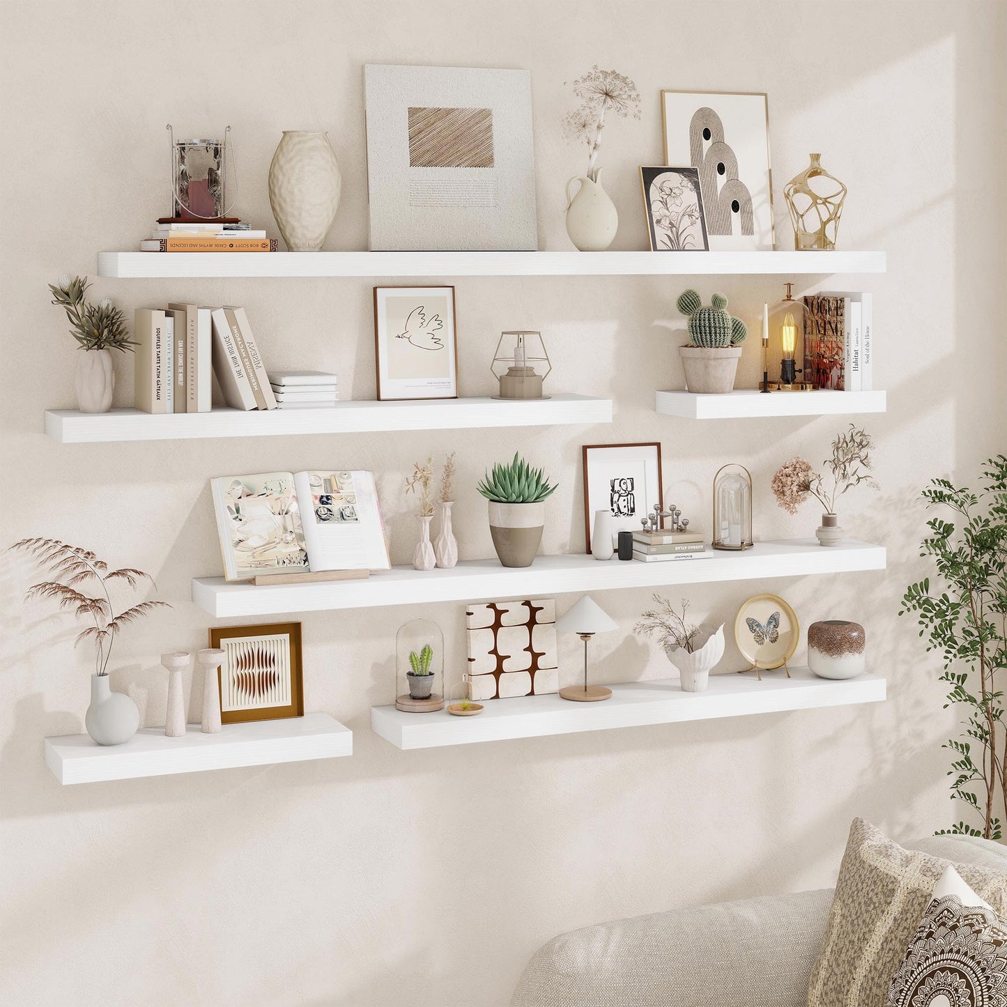 Fun Memories Floating Shelves for Wall, 20Inch Floating Shelves Set of 2, Hanging Shelf with Invisible Brackets, Wood Shelves for Living Room, Bedroom, Kitchen, White