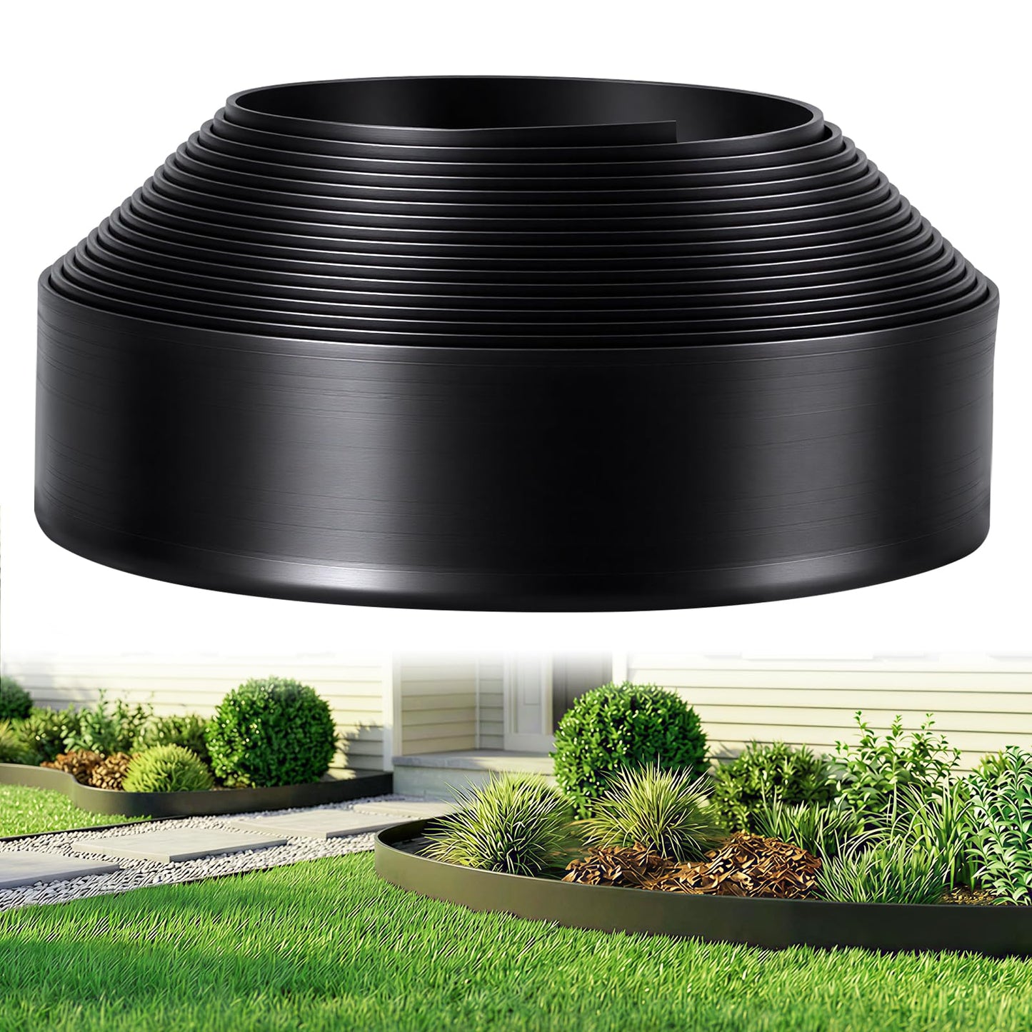 GOTGELIF Landscape Edging Border Kit No Dig, 3in x 40FT, Black Garden Edging with 45 U-Shaped Nails for Lawn, Flower Beds, and Yard Borders