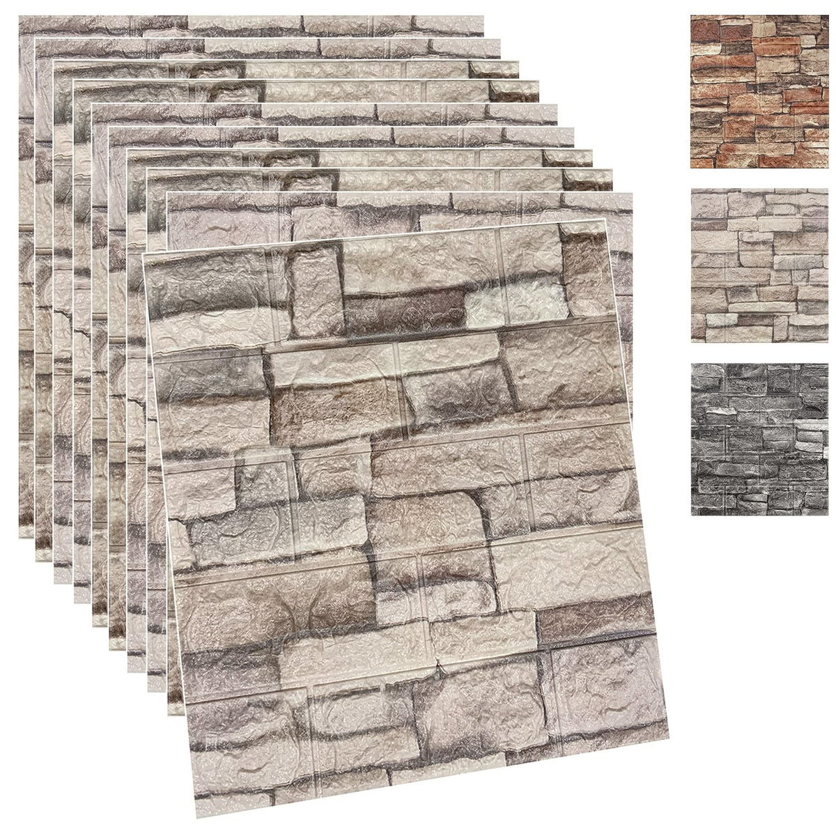Yutianli 10PSC 3D Wall Panels Peel and Stick Faux Brick Wall Panels Self-Adhesive 3D Brick Wallpaper Foam Stone Wall Panel