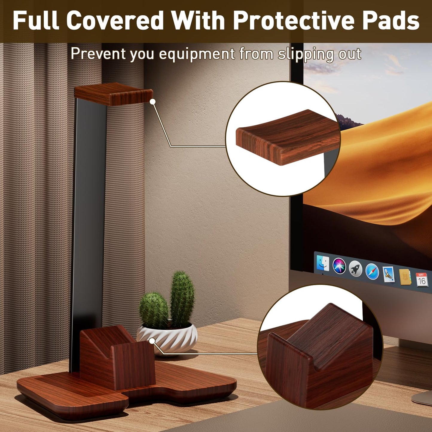 CUIWHRL Controller Stand Wood Headphone Stand for Desk Gaming Desk Accessories Controller Holder for Gaming Equipment Headset Holder Gift for Father,Son,Husband,Boyfriend