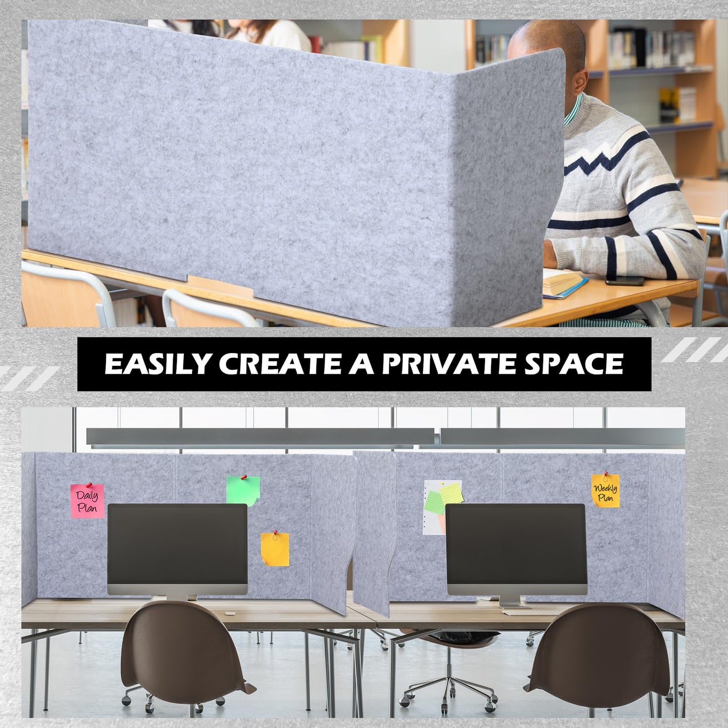 Dunzoom Large Desk Dividers for Students 47.3 x 15.7 Inch Acoustic Portable Fold Classroom Table Privacy Felt Boards for Workstation Office Home Furniture Partitions and Dividers(Gray)