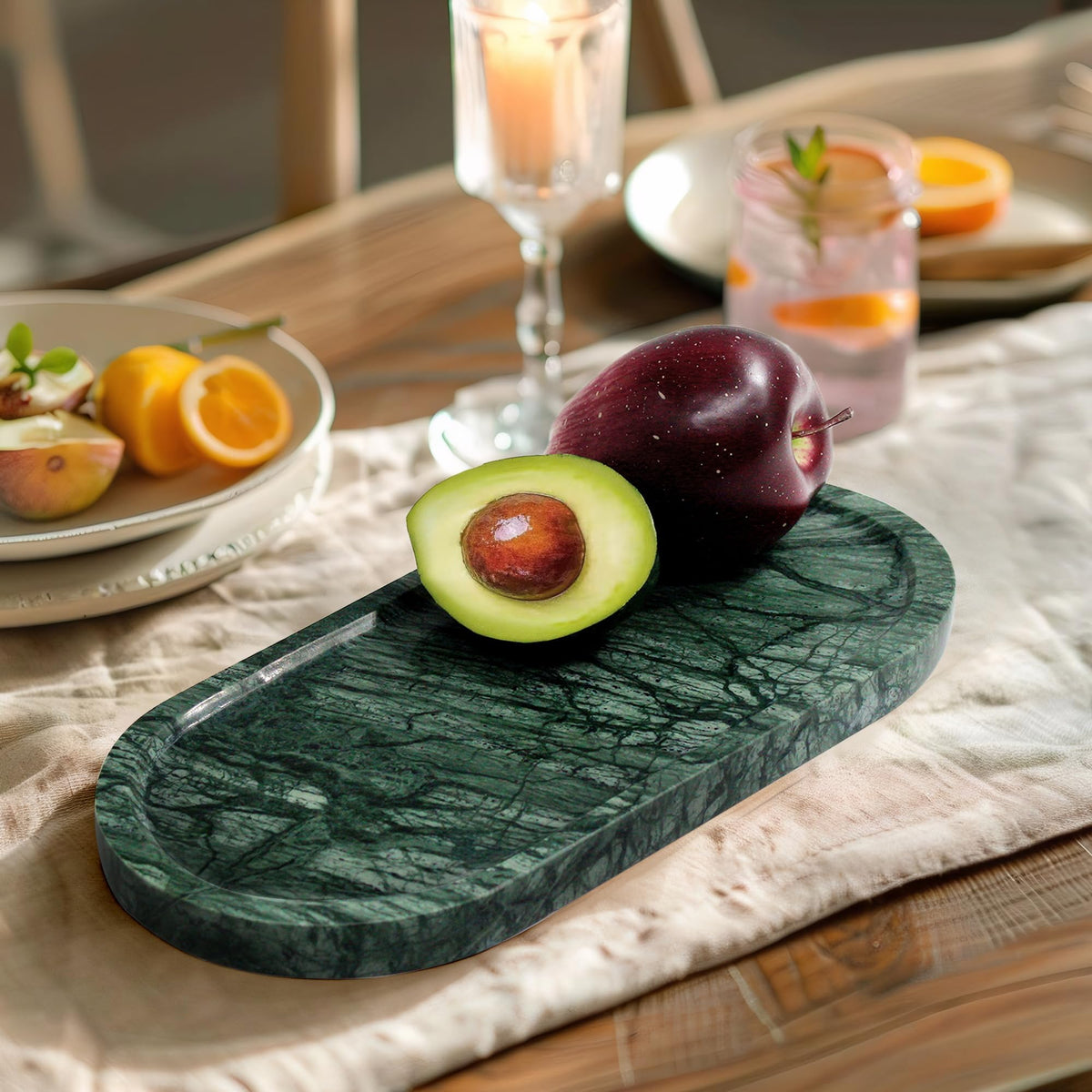 YMXYJM Genuine Real Natural Marble Tray for Bathroom, Luxury Indian Green Stone Vanity Tray, Decorative Oval Trays for Countertop Storage Organizer, Dresser, Kitchen, Home Decor, 11.8" x 6", Green