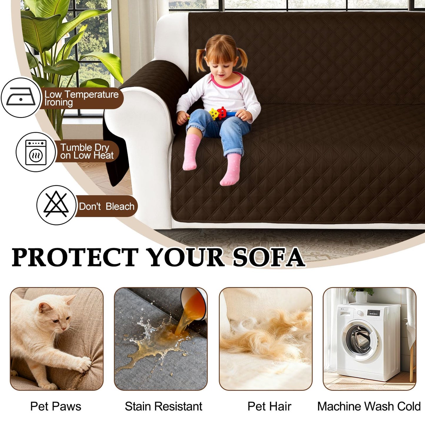 HDCAXKJ Waterproof Sectional Couch Cover L Shaped Sofa Covers Washable Corner Sectional Slipcovers Dog Pet Proof U Shape Furniture Protector with Upgraded Anti Slip Strips (X-Large, Chocolate)