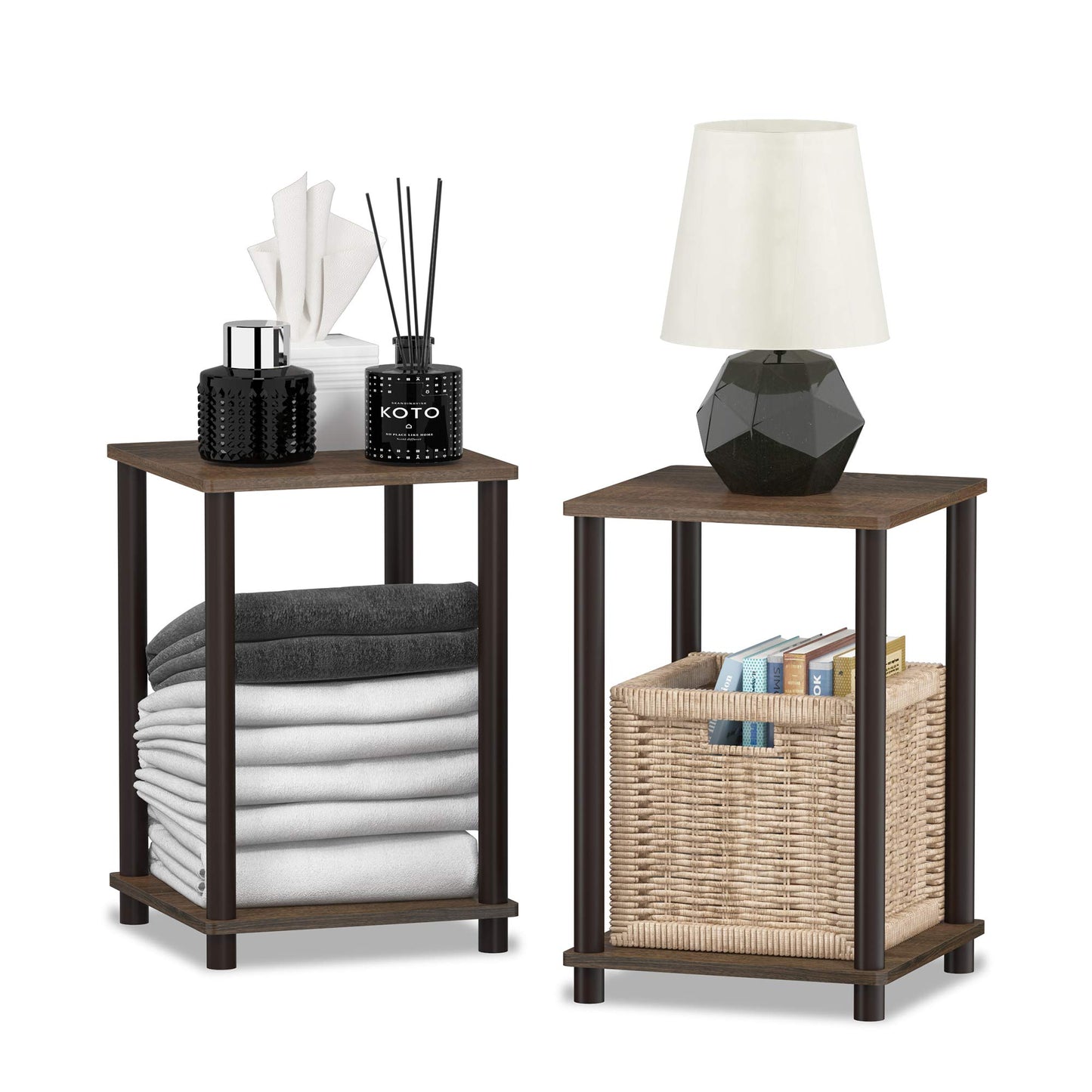 FURINNO Turn-N-Tube Haydn 2-Pack End Table, Walnut/Brown