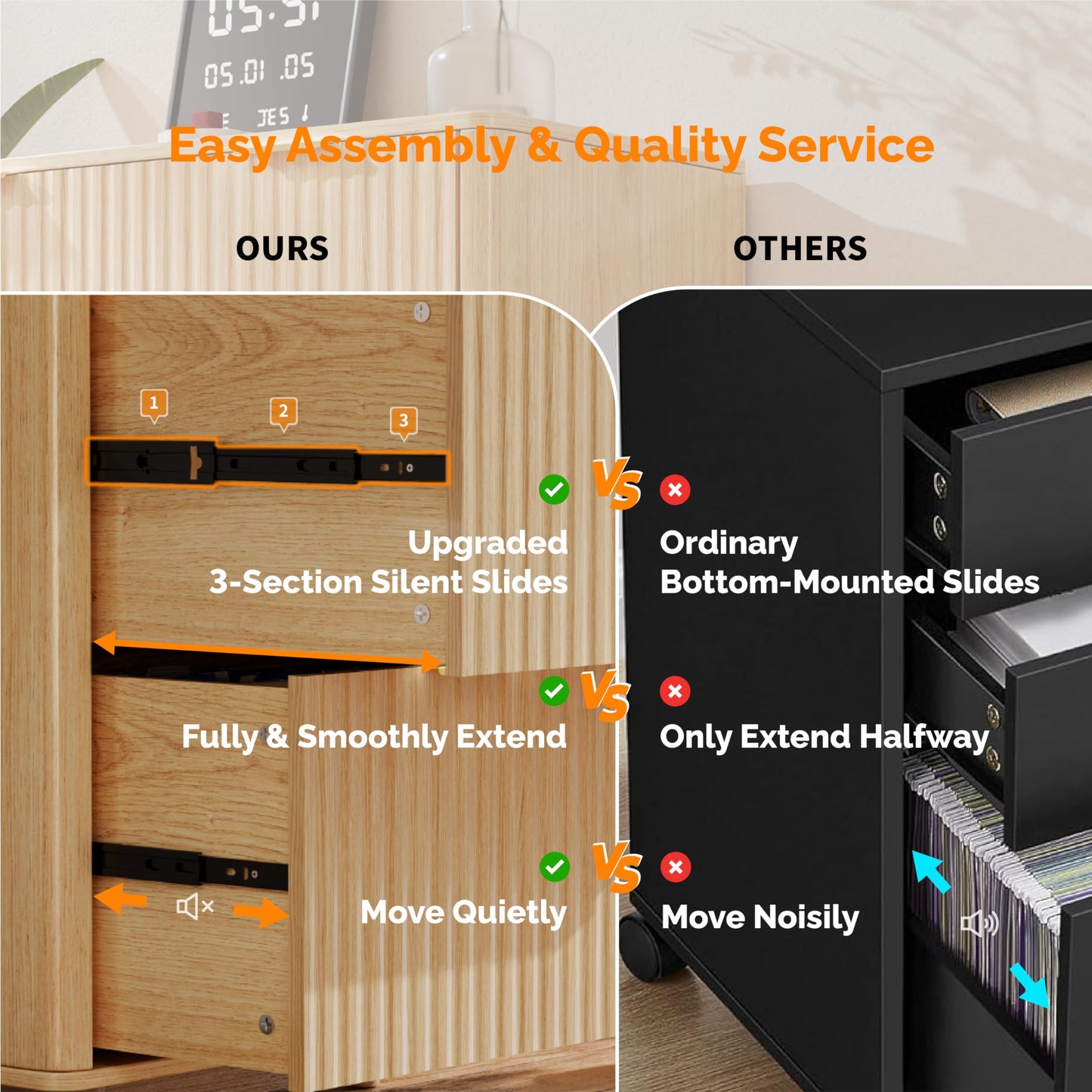 VINGLI 2 Drawer File Cabinet, Home Office Filing Organizer, for Letter Legal A4 Size File Folder Storage, Modern Style Fluted Design, Wood Lateral Filing Cabinet, Printer Stand, Archivador (Oak)