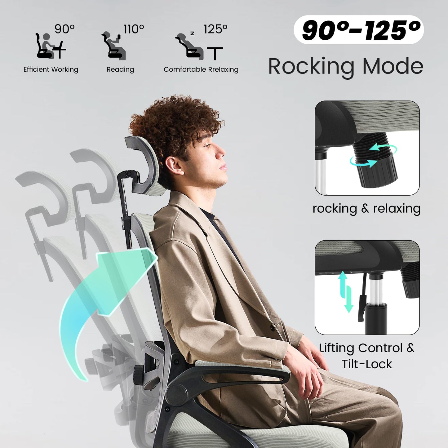Fizzin Ergonomic Office Chair, 400 LBS Computer Chairs with Adjustable Lumbar Support, Breathable Mesh Desk Chair Ergonomic with Thickened Cushion, Comfy Home Office Desk Chair (Dark Gray)