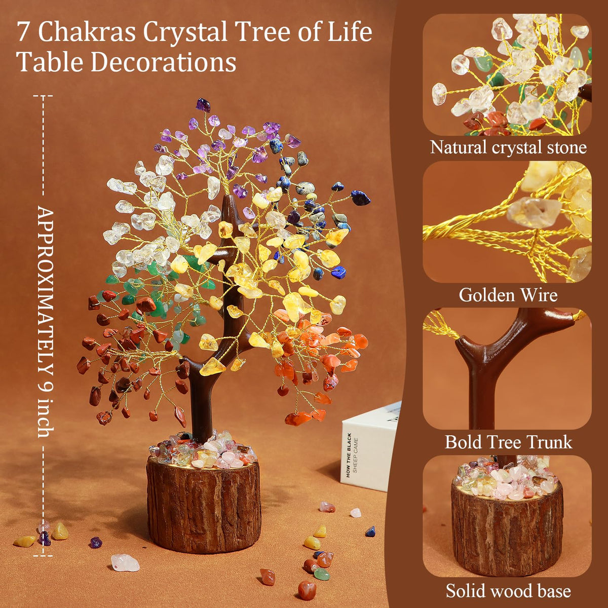 Handcrafted 7 Chakra Healing Crystal Tree of Life for Yoga, Meditation, Home Décor, Office Desk Decor, Living Room Decor, Crystal Bonsai Tree for Stress Relief, Birthday Gifts for Wife, Women, Mom