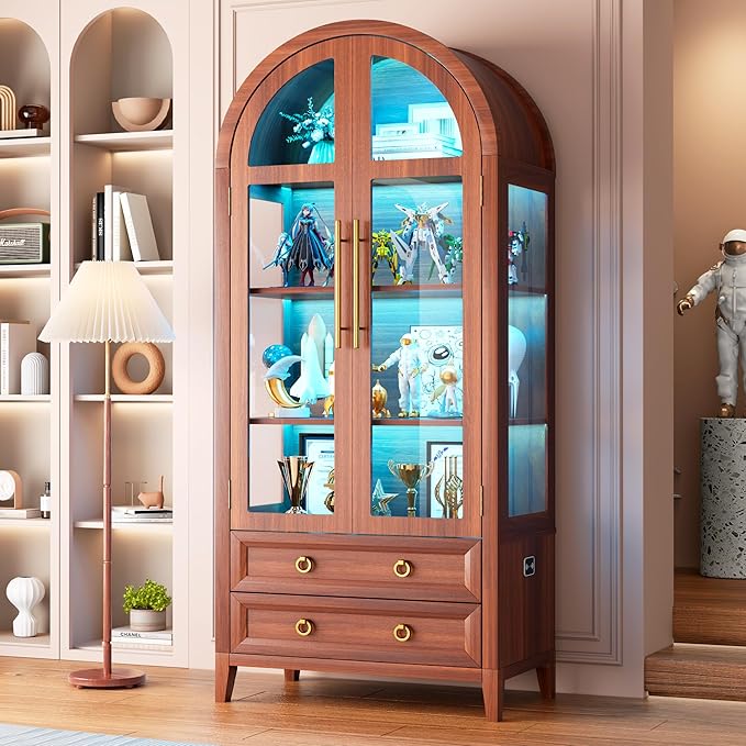 Vlsrka 71 Inch Arched Curio Cabinet