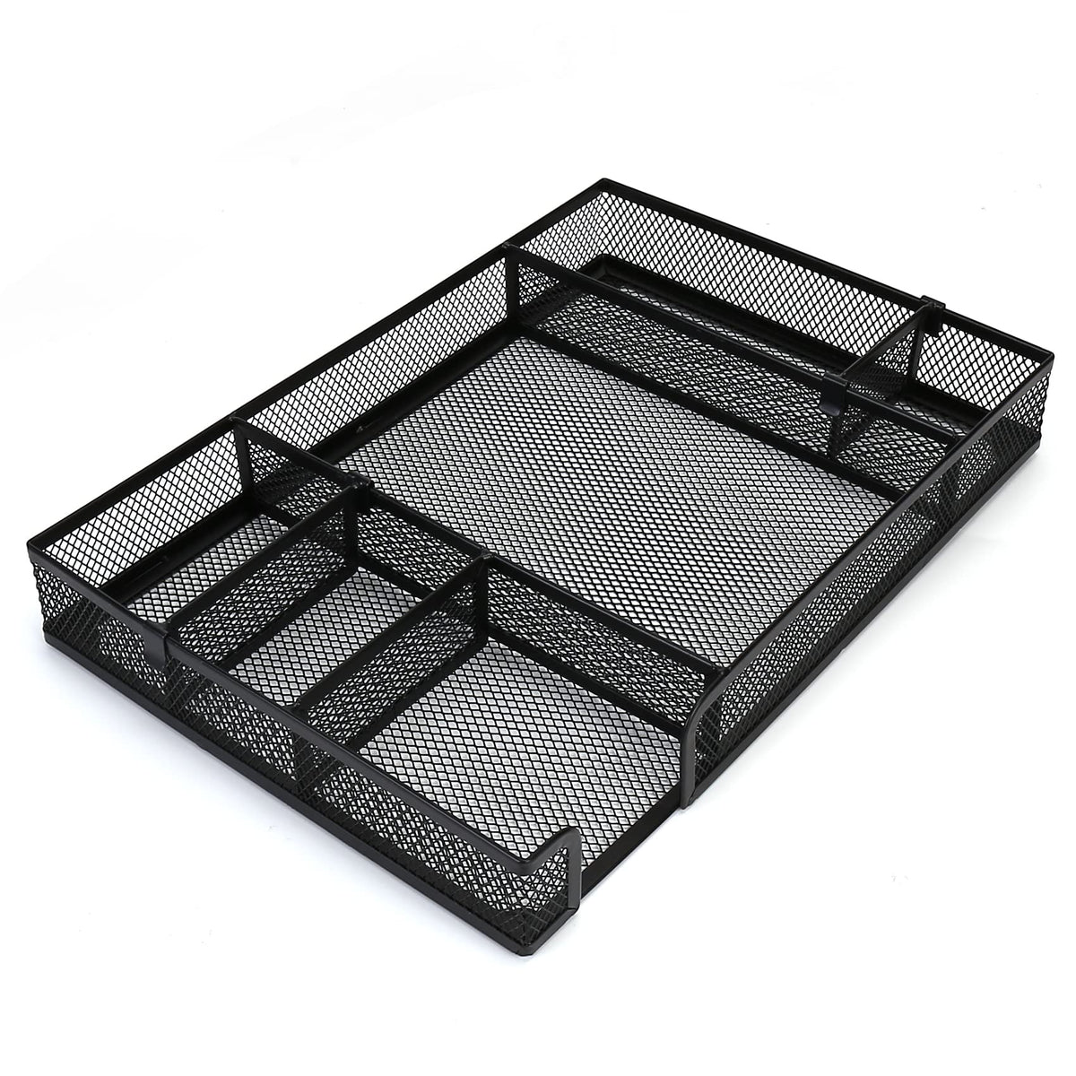 EsOfficce Desk Drawer Organizer Tray with Adjustable Compartments, 6 Grid Metal Mesh Drawer, Multi-use Desk Organizer Storage Box Set for Office,Home,School Supplies, 12.6X9X1.9 inch