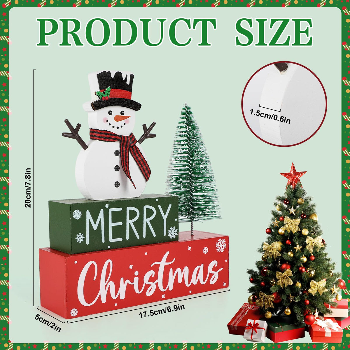 Merry Christmas Decorations Indoor Wooden Snowman Christmas Tabletop for Home Xmas Tree Centerpieces for Tables Wood Table Sign Decor Tiered Tray Office Desk Shelf Mantel Room Winter Holiday Party