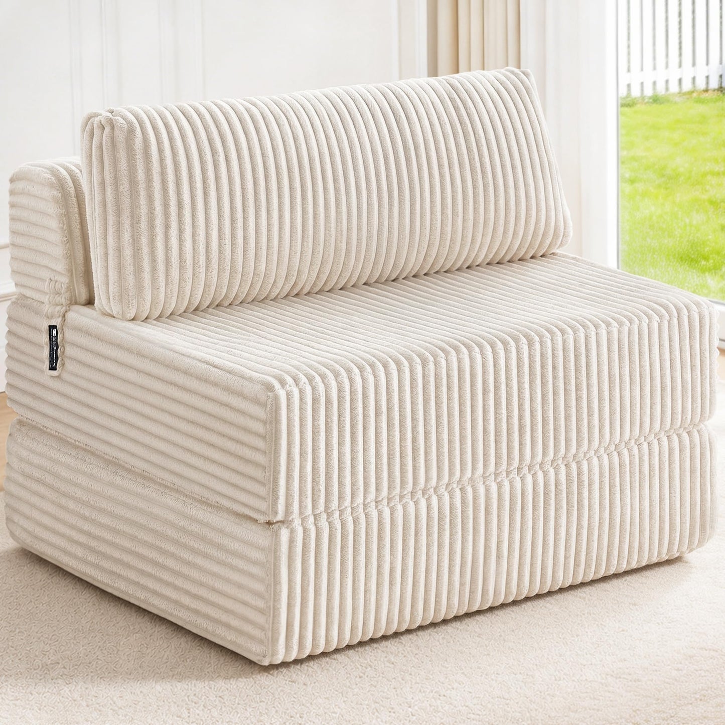 MEGAYES Convertible 4-in-1 Folding Sofa Bed Boneless Sleeper Chair Couch Foldable Chaise Lounger & Mattress Pocket Coils+Foam Fill Medium Support, No Assembly for Living Room/Bedroom, Twin Beige
