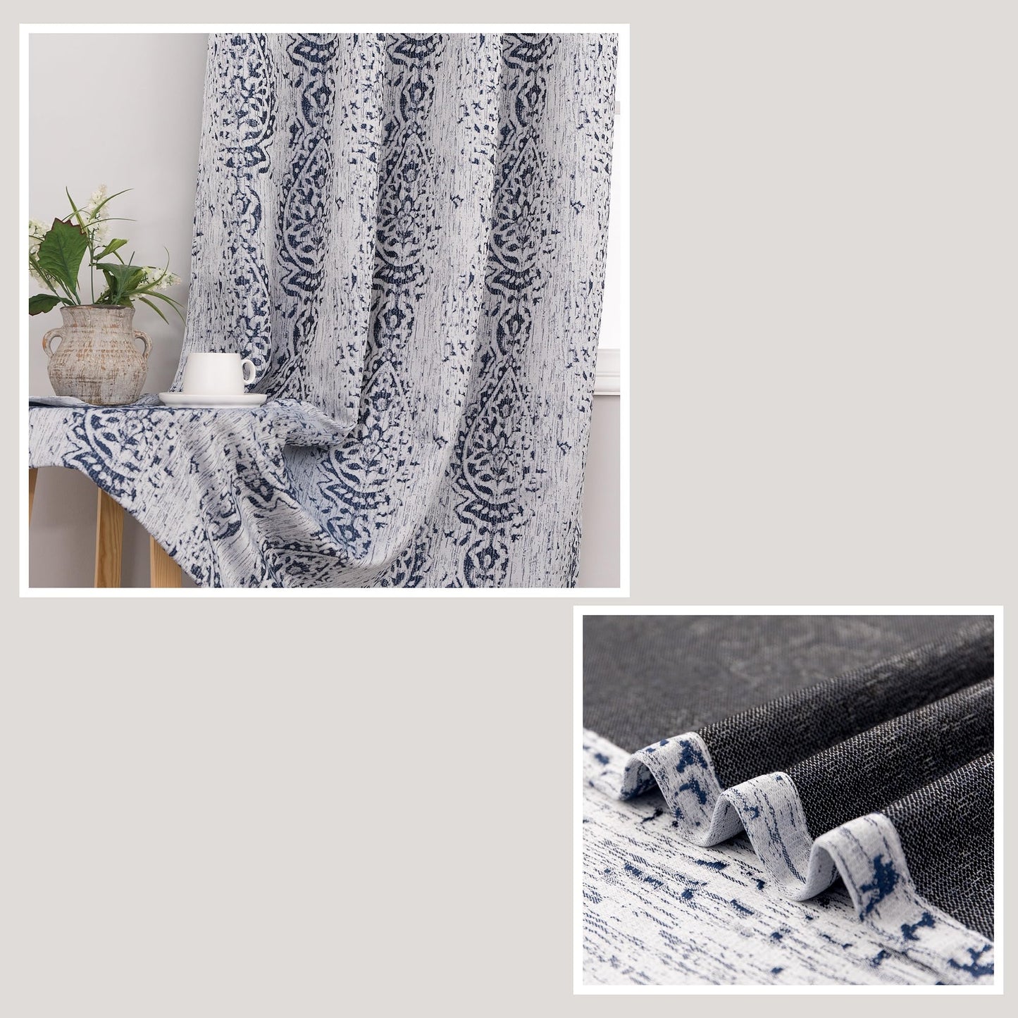 Mrs.Naturall 108 Inch Farmhouse Blackout Curtains, 9FT Damask Jacquard Luxury Grommet Drapes for Living Room Bedroom, 2 Panels Set, 9 FT Length 52'' L x 108'' W, Navy Blue