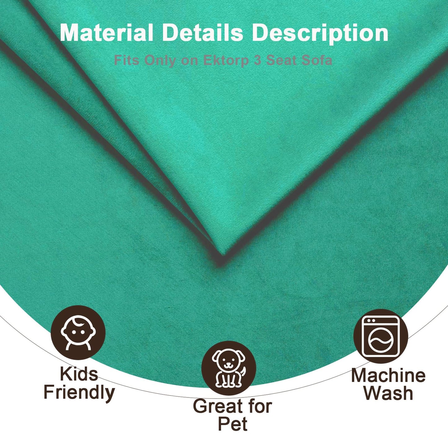 Velvet Pet-Friendly Replacement Sofa Cover Compatible for IKEA Ektorp 3 Seat Sofa Slipcovers, Couch Cover Only, 7-Piece Slipcover, Cyan, Couch Cover Not Include The Sofa Body