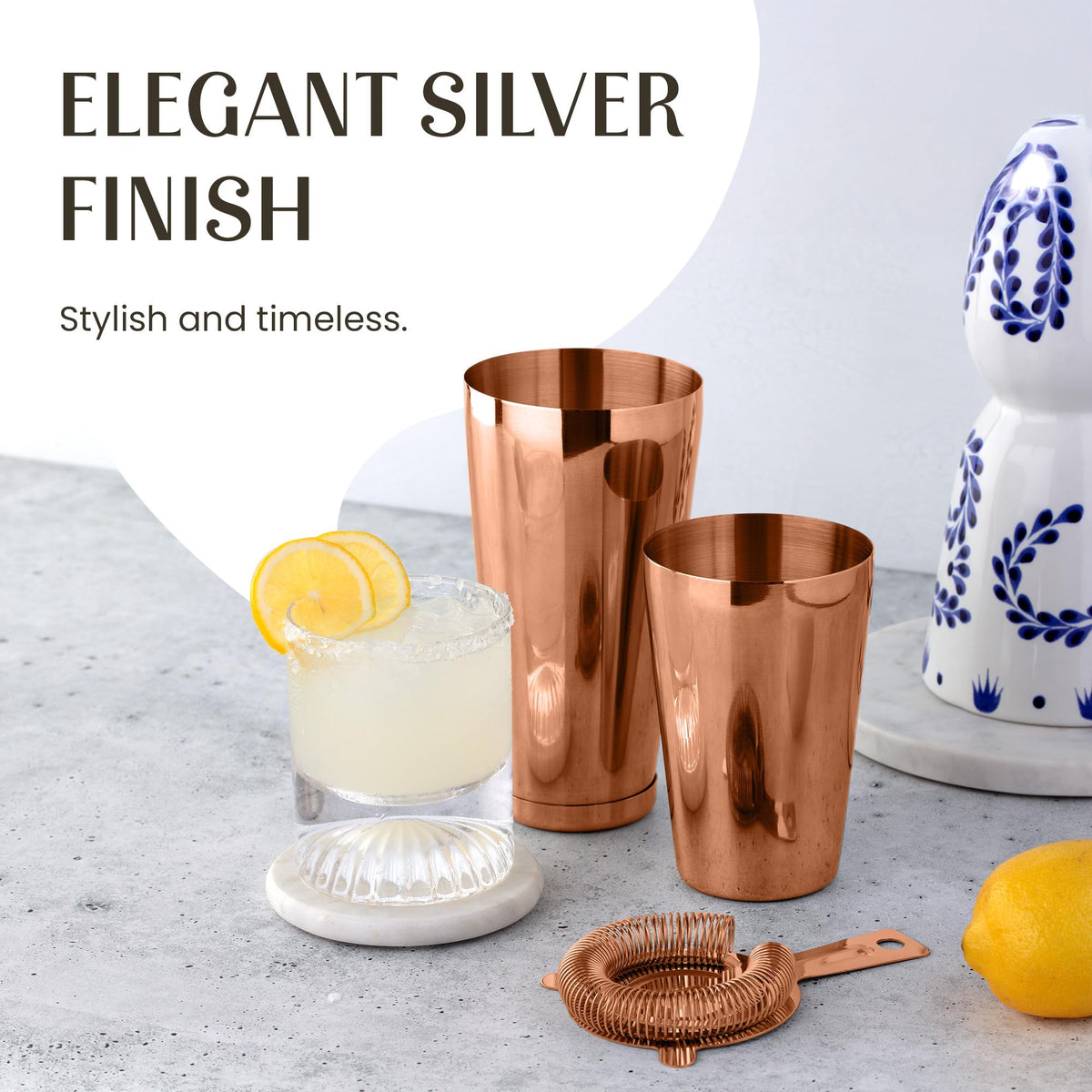 Mixology & Craft Cocktail Shaker Set Boston Shaker, Strainer and Japanese Jigger, Portable Bar Set for Home Bartending (Copper)