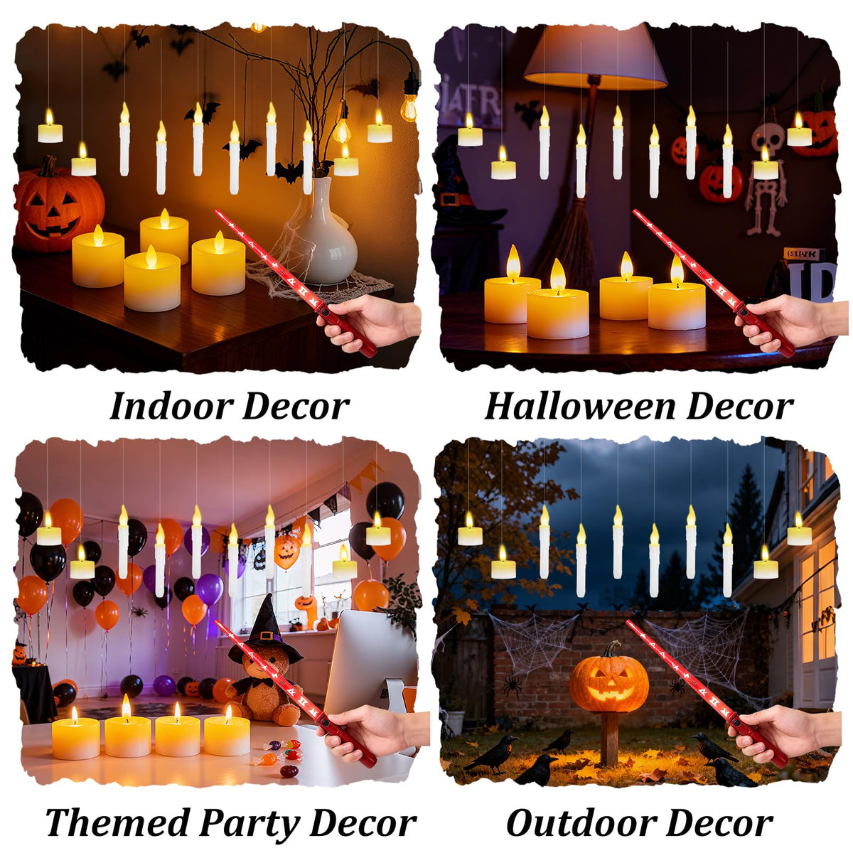 Hobrad 10PCS Floating Candles with Wand Halloween Decorations Indoor Hanging Candles Halloween Battery Candles with Voice Remote Control