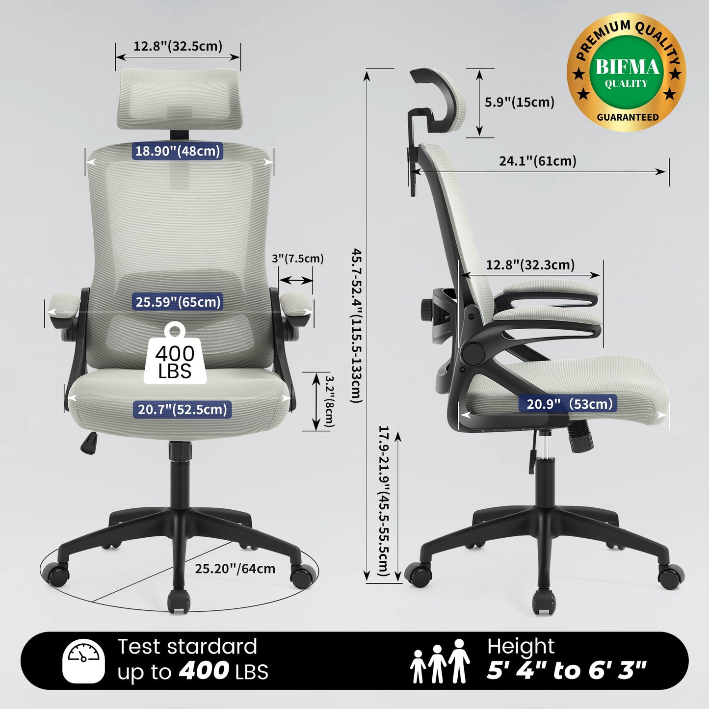 Fizzin Ergonomic Office Chair, 400 LBS Computer Chairs with Adjustable Lumbar Support, Breathable Mesh Desk Chair Ergonomic with Thickened Cushion, Comfy Home Office Desk Chair (Dark Gray)
