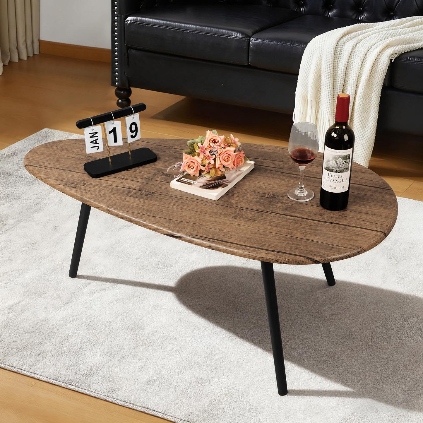 WDSHIYI Coffee Table Modern Oval Coffee Tables Retro Center Table for Small Space Mid Century Rustic Accent Table for Living Room Home Office, Easy Assembly 22" D x 43" W x 18" H