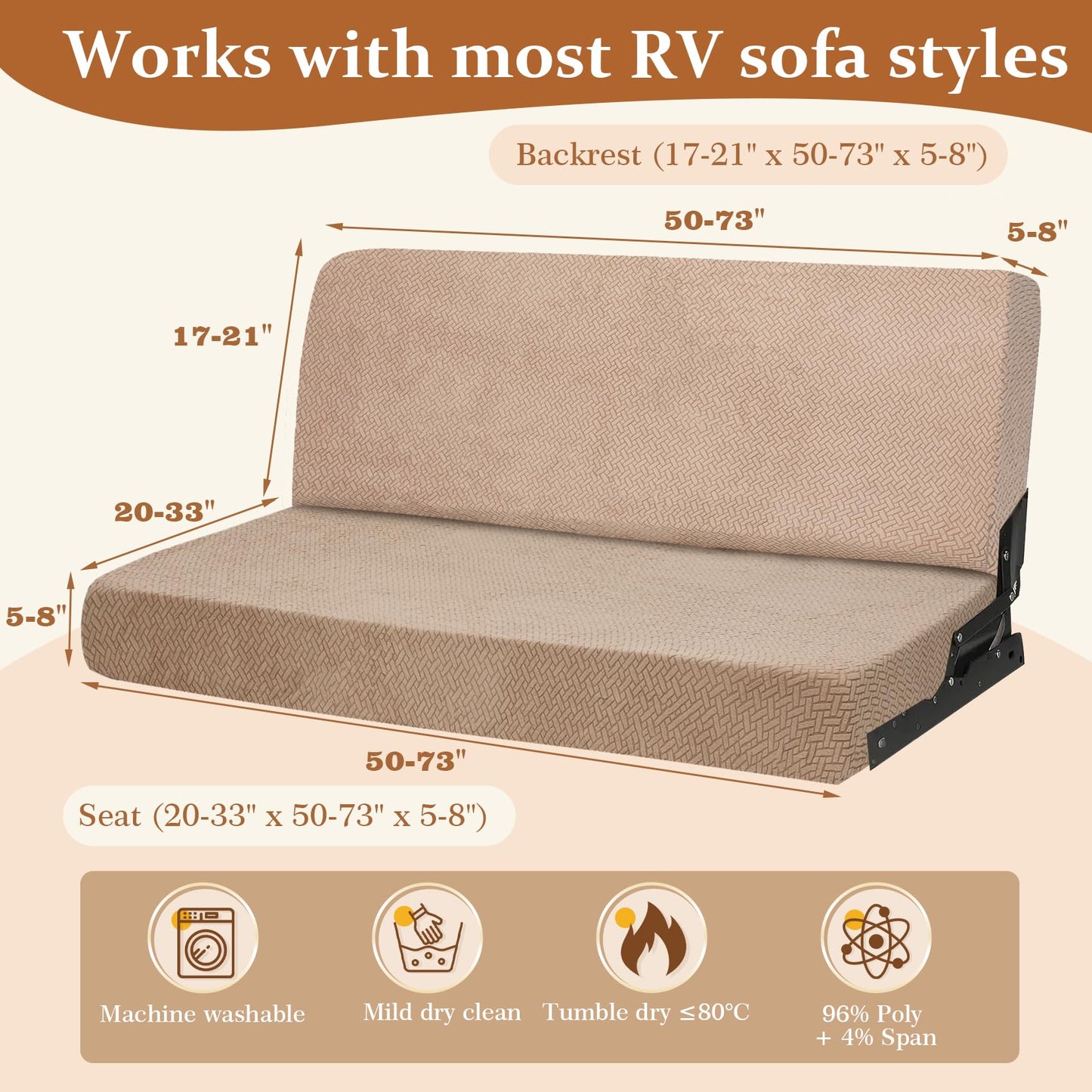 Deerdtride RV Couch Covers for Sofa Bed - 2-Piece Stretchable Jackknife Sleeper Sofa Cover, RV Furniture Slipcover,Khaki