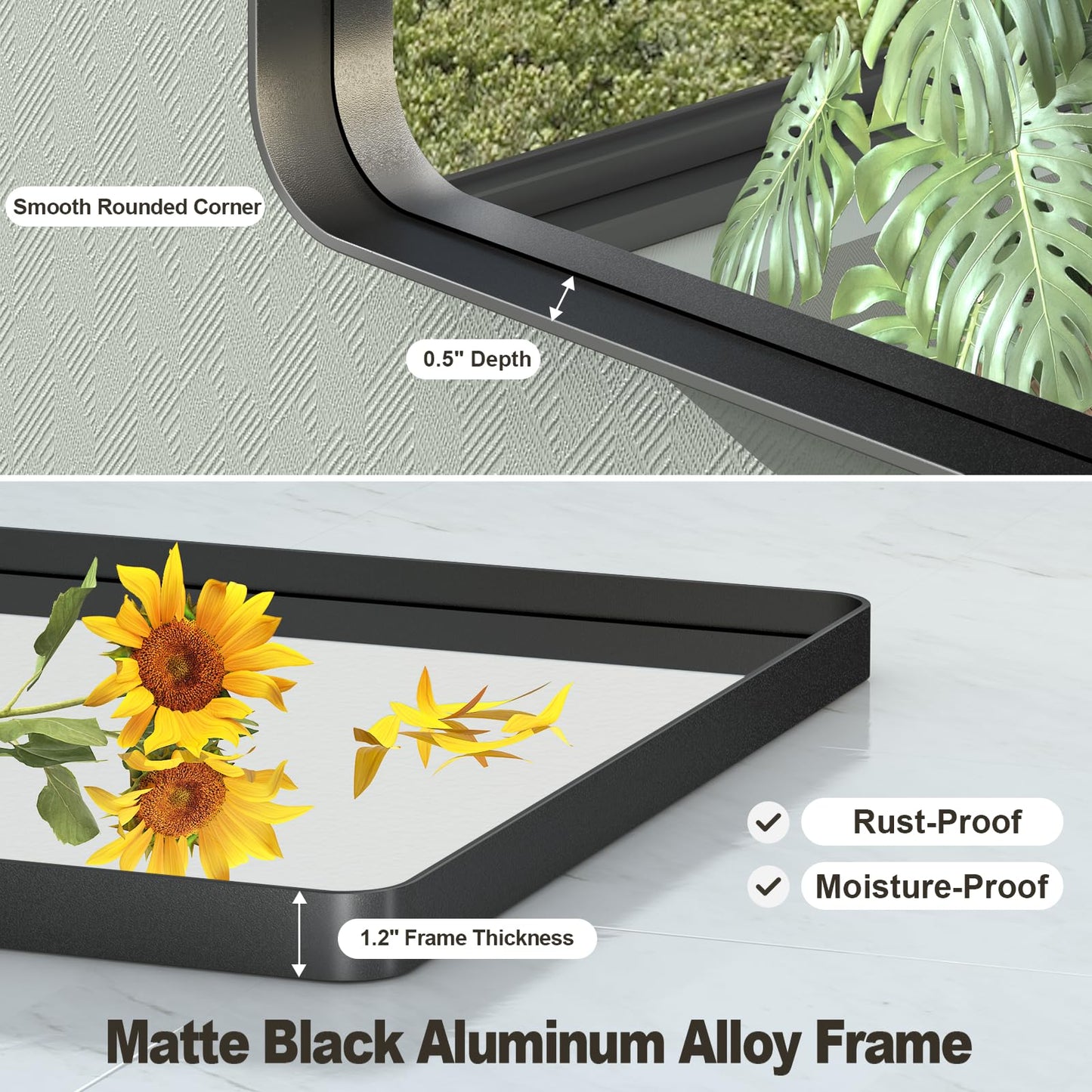 VANLIO 28x36 Inch Black Framed Bathroom Mirror for Wall, Matte Black Metal Frame Mirror, Rounded Rectangle Mirror, Anti-Rust, Shatterproof (Horizontal/Vertical)