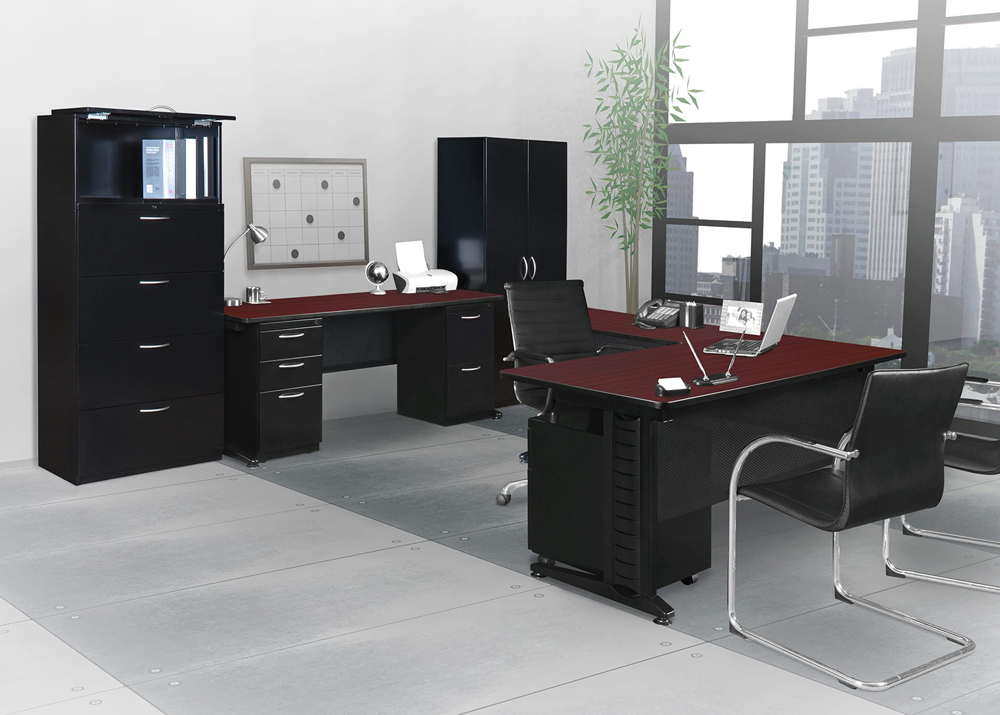 Regency Fusion 66 x 24 in. Teachers Desk with Double Pedestal Drawer Unit- Mahogany
