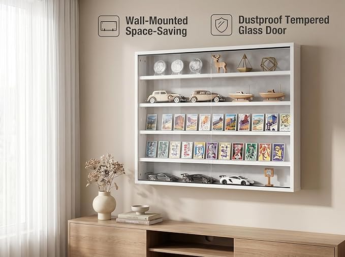 5-Tier Wall Mounted Display Cabinet, No Assembly Required Ready to Use Out of