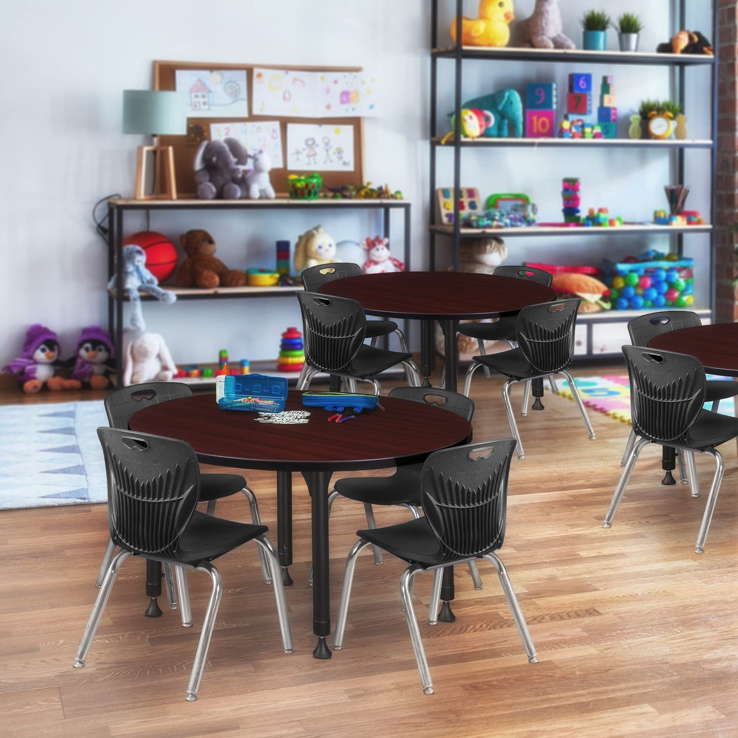 Romig Trek 36 in. Round Height Adjustable Classroom Activity Table- Mahogany