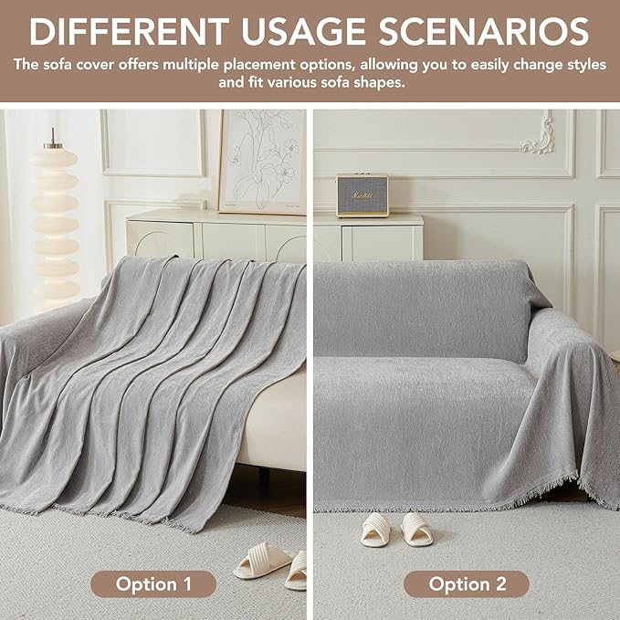 Couch Cover for Dogs, Boho Sofa Covers for 2 Cushion Couch, Chenille Sofa