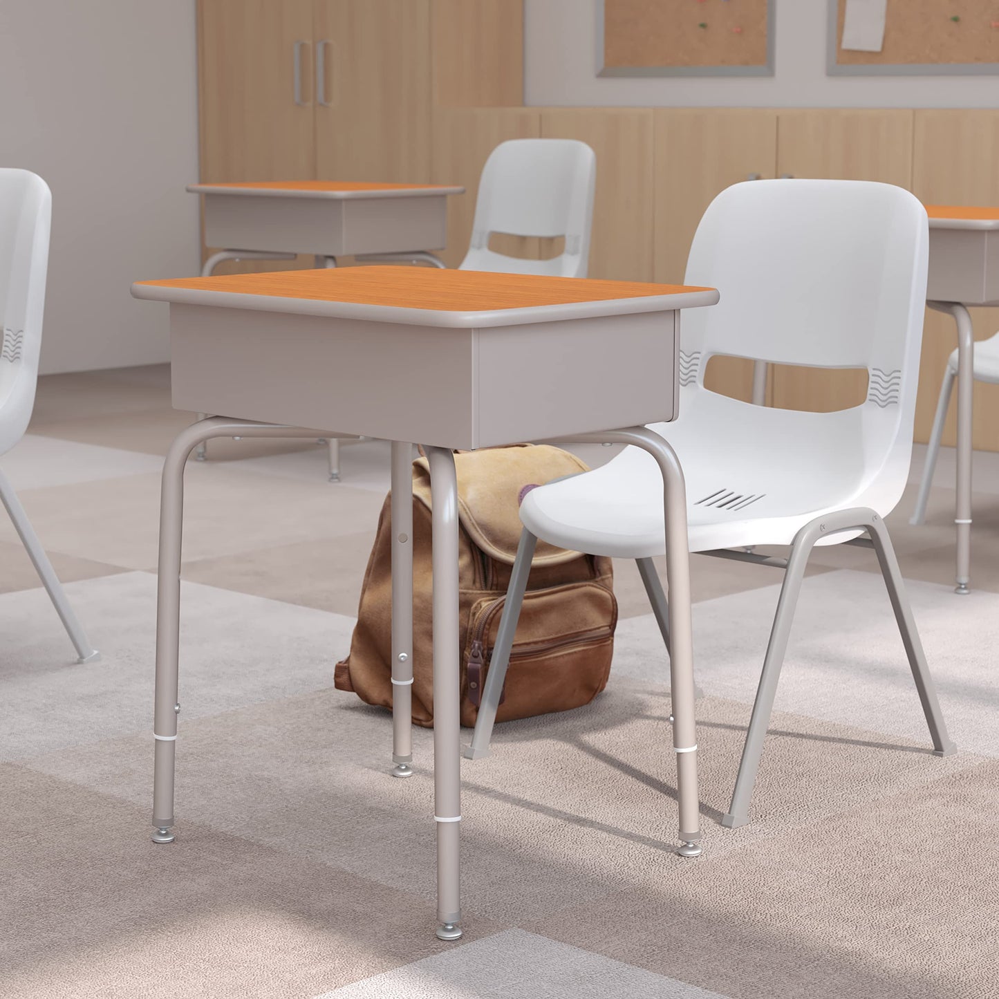 Flash Furniture Billie Student Desk - Walnut Open Front School Desk - Silver Metal Frame - 24"W x 18"D Adjustable Height, Durable for School or Remote Learning