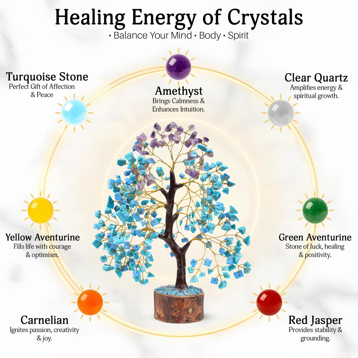 FASHIONZAADI Amethyst and Turquoise Crystal Tree of Life - Crystal Decor - Spiritual Gifts - Crystals Gifts for Women - Gemstones and Crystals