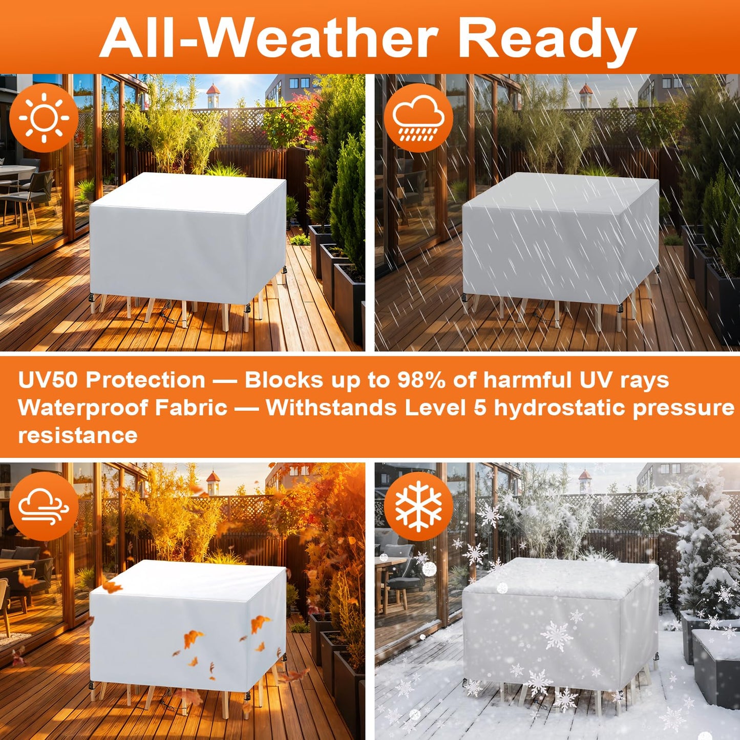 Cisvio Patio Furniture Cover Rectangle 56"(L) x 28"(W) x 28"(H), Custom Heavy Duty 420D Waterproof Outdoor Cover with Drawstring & Buckles for Table Chair Garden, Silver