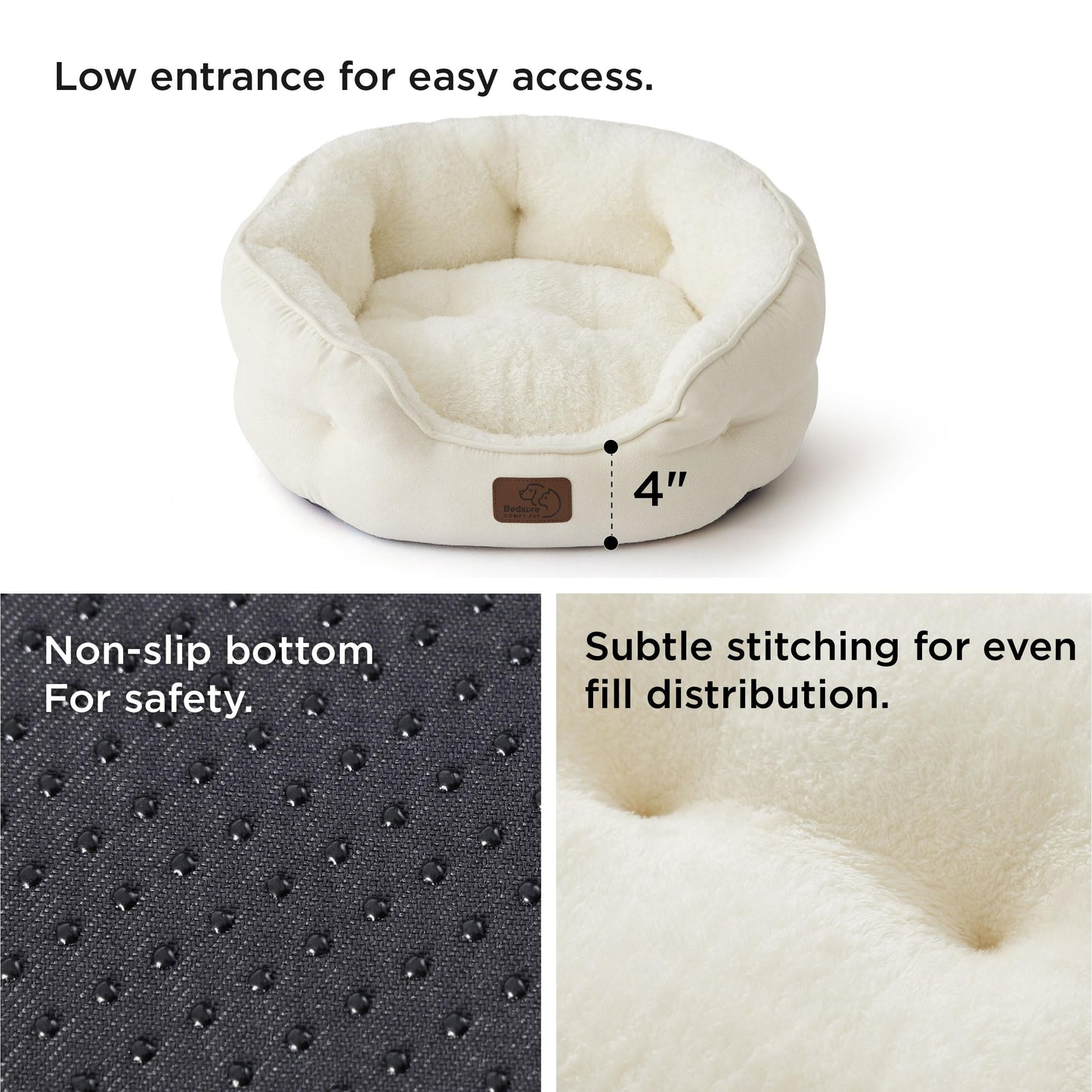 Bedsure Dog Beds for Small Dogs - Round Cat Beds for Indoor Cats, Washable Pet Bed for Puppy and Kitten with Slip-Resistant Bottom, 20 Inche, Ivory