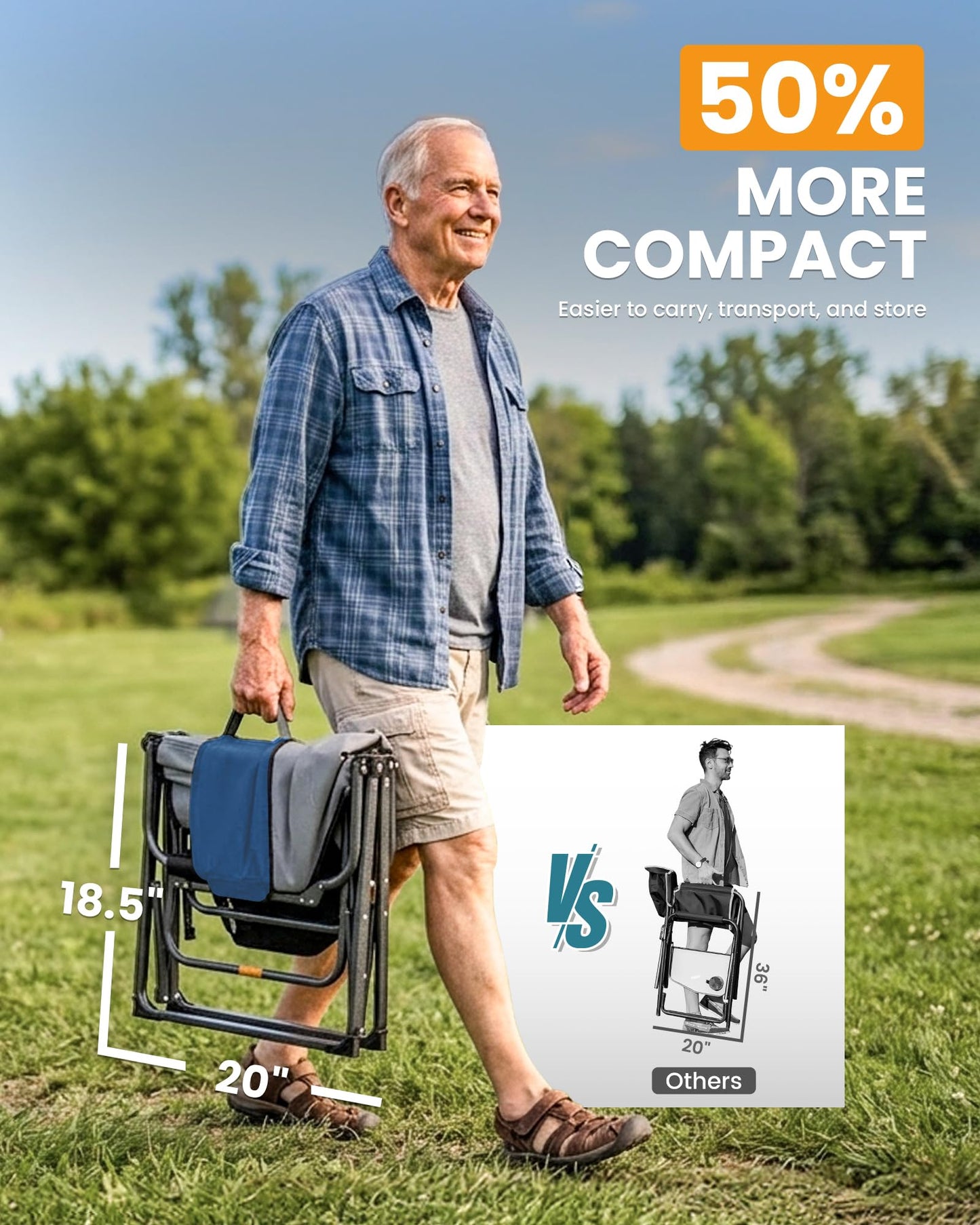KingCamp Oversized Camping Directors Chair for Big and Tall, Heavy Duty 440lbs Folding Chairs with Side Table, Portable Padded Camp Chairs with Wide Seat & Anti-Sag Fabric for Outdoor Lawn Fishing RV