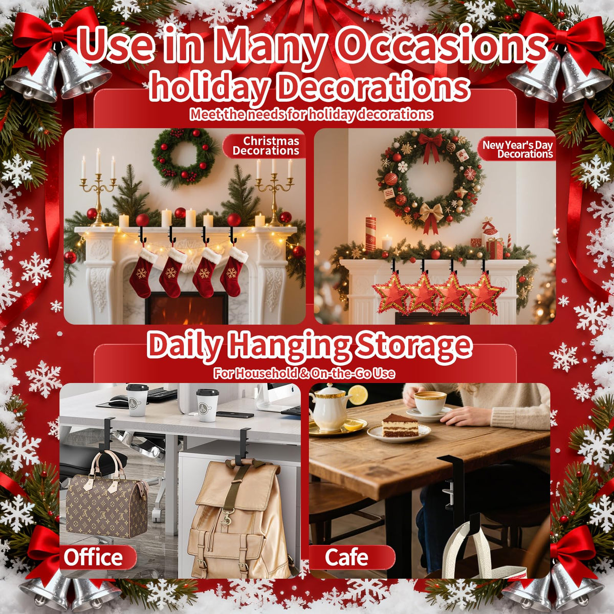 Stuzos Christmas Stockings Holder Hanger, Stocking Holders for Mantle,Mantle Garland Hanger,Garland and Stocking Hangers for Mantle, Fireplace Garland and Stocking Hanger (Style J, 3pcs)