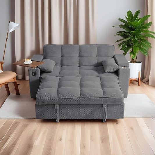 oaaktu Large Size Convertible Sleeper Sofa Bed, Polka dot Velvet Pull Out Futon