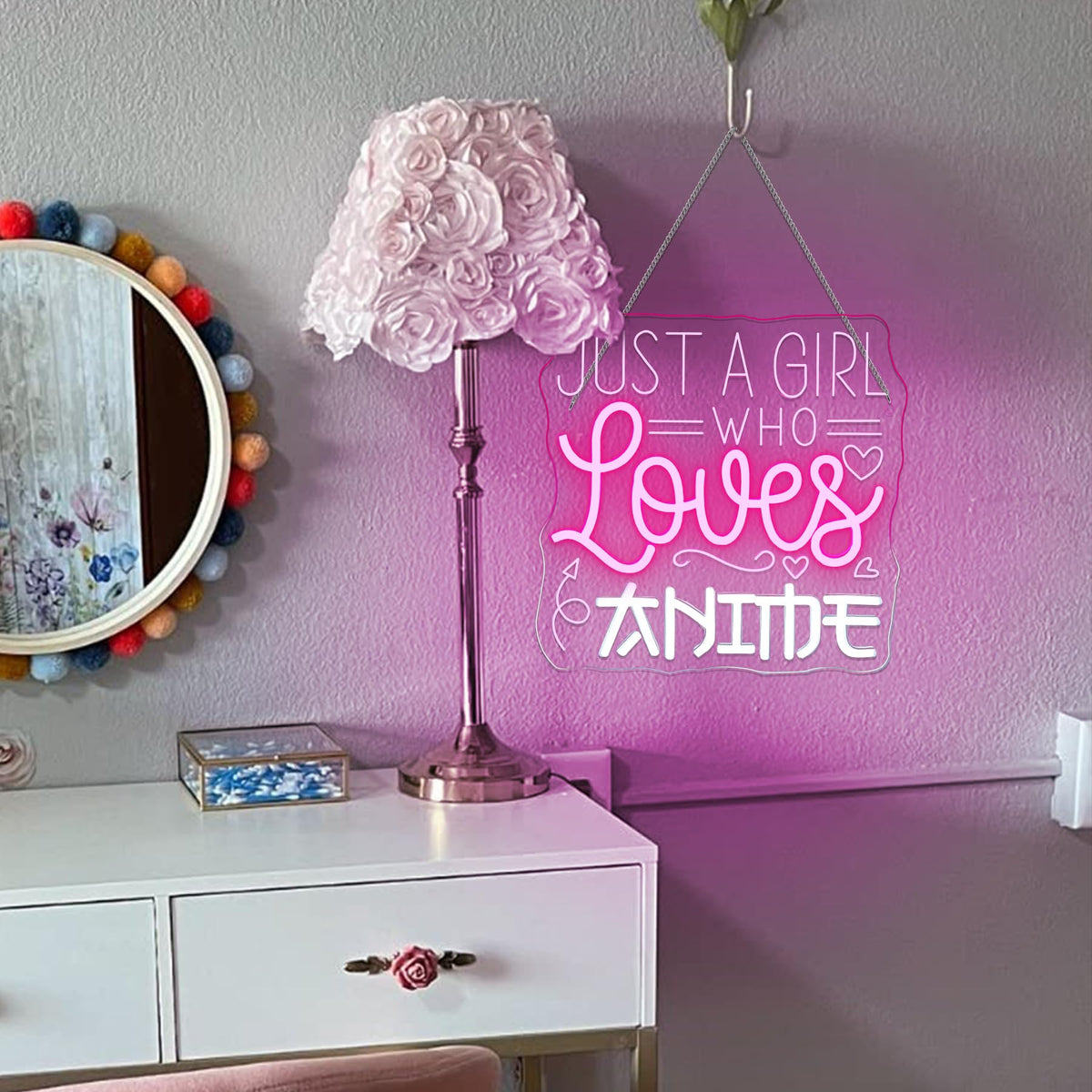 VVYXX Just a Girl Who Likes To Watch Anime Neon signs Anime Girl Neon Sign LED Light with Dimmer for Bedroom Office Hotel Pub Cafe Bar Home Art Recreation Room Man Cave Wall Decor Pink