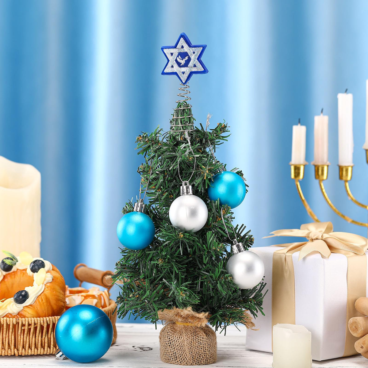 Namalu Christmas Hanukkah Tree Topper 4 Inch Mini Star of David Tree Topper Small Hanukkah Ornament Decor for Chanukah Jewish Home Xmas Wine Bottle Wedding Bridal Shower Holiday Party Decoration