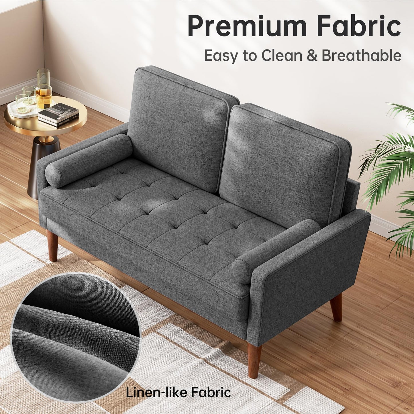 Vesgantti Loveseat Sofa 48" Small Couches for Small Spaces, Love Seat for Living Room, Bedroom, Easy Assembly Mid Century Modern Couch, Charcoal Gray