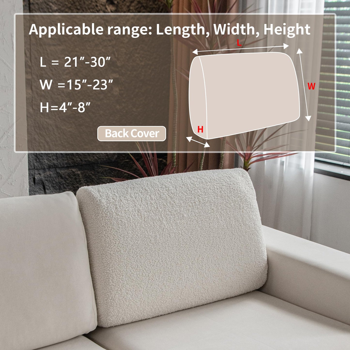 OHSIO Couch Cushion Covers for Sectional Sofa, Stretch Soft Sofa Slipcovers Washable Wear-Resistant Universal Furniture Protector for Living Room(1 Piece Back Couch Cover, Ivory)