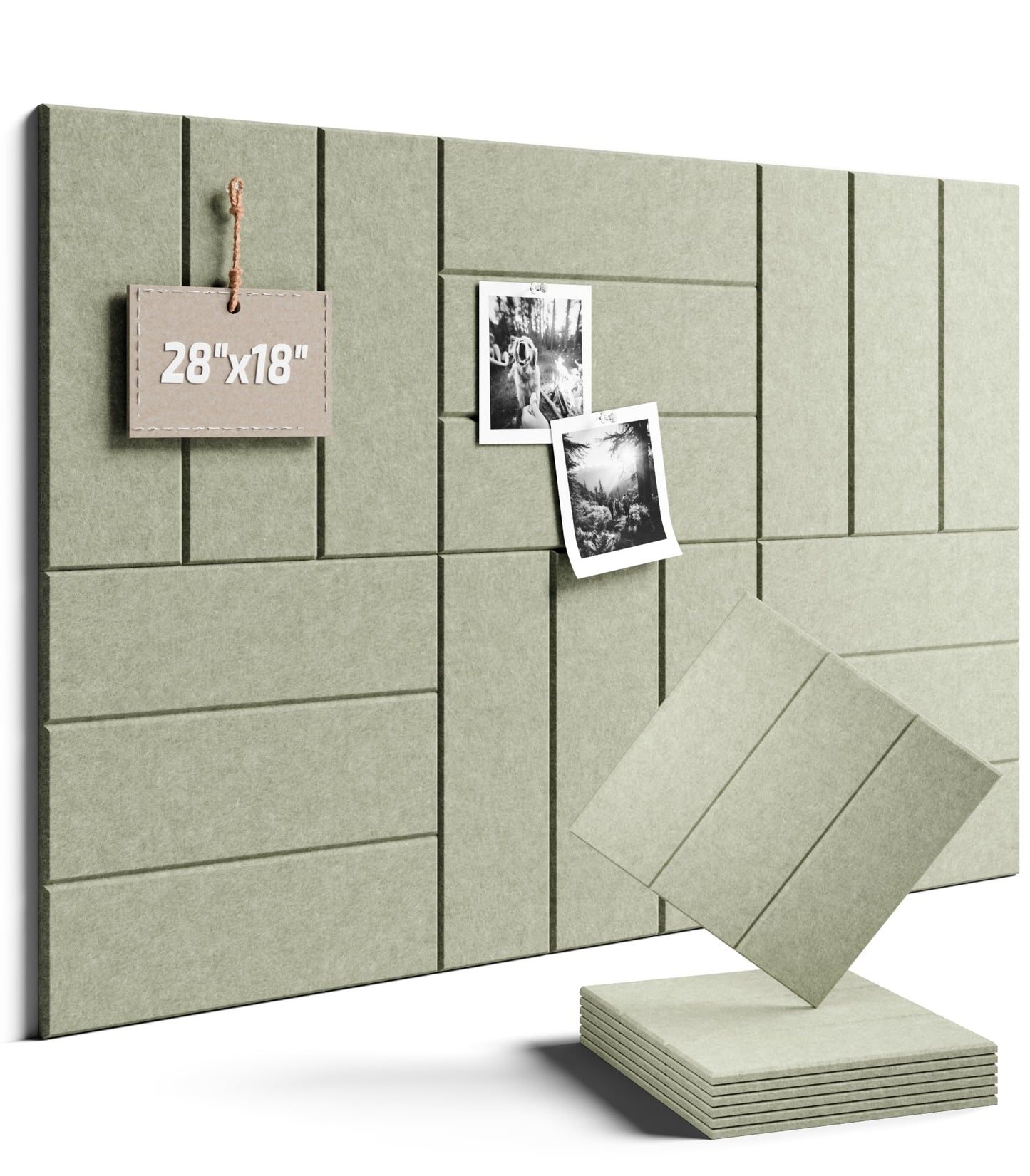 Felt Bulletin Board Tiles -28"x18" with 40 Adhesive Tabs, Cork Board Alternative for Office Decor, Push Pin Board Wall Organizer 6-Pack (Sage)