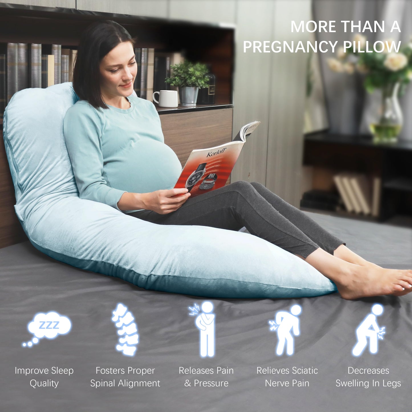 MOON PARK Pregnancy Pillows for Sleeping - U Shaped Full Body Maternity Pillow with Removable Cover - Support for Back, Legs, Belly, Hips - 57 Inch Pregnancy Pillow for Women - Aqua