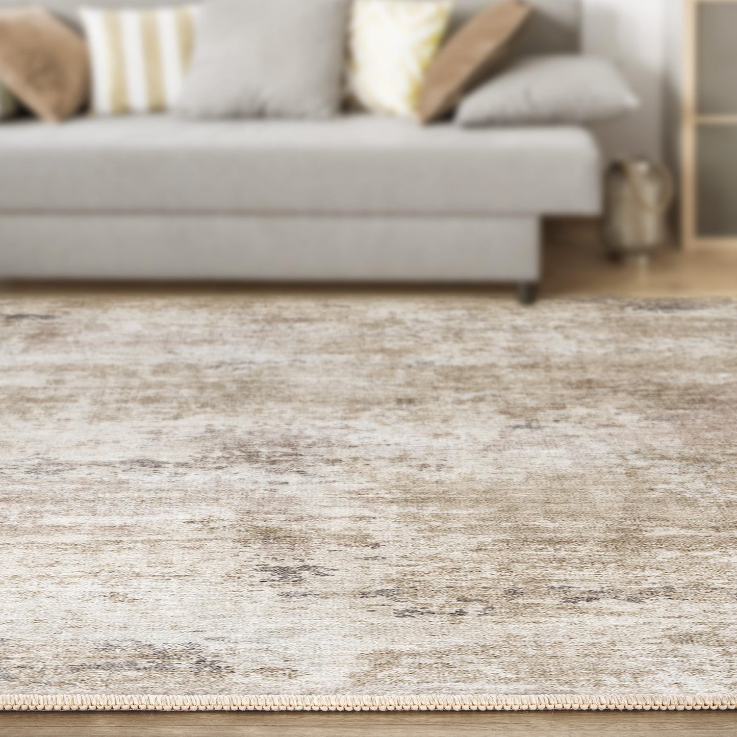 TARANCH Abstract 10x14 Area Rug: Machine Washable Non Slip Ultra Thin Low-Pile Carpet, Soft Stain Resistant for Living Dining Room Bedroom, Kid Pet Friendly, Robot Vacuum Compatible - Brown