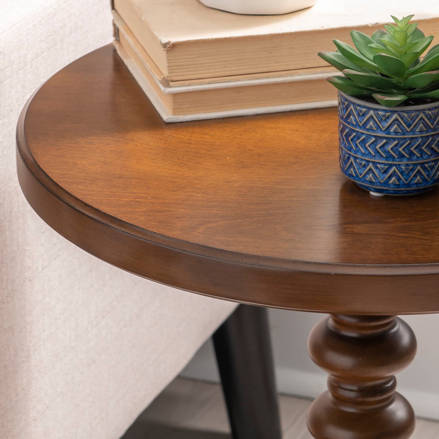 Powell Tarkin Round Hazelnut Turned Spindle Pedestal Side Accent Table