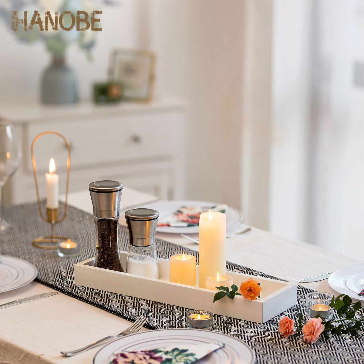 Hanobe Rectangular Long Narrow Tray: White Decorative Rectangular Candle Holder Centerpiece Tray Decor Serving Tray No Handle for Dining Table Coffee Bar Living Room Home Decor