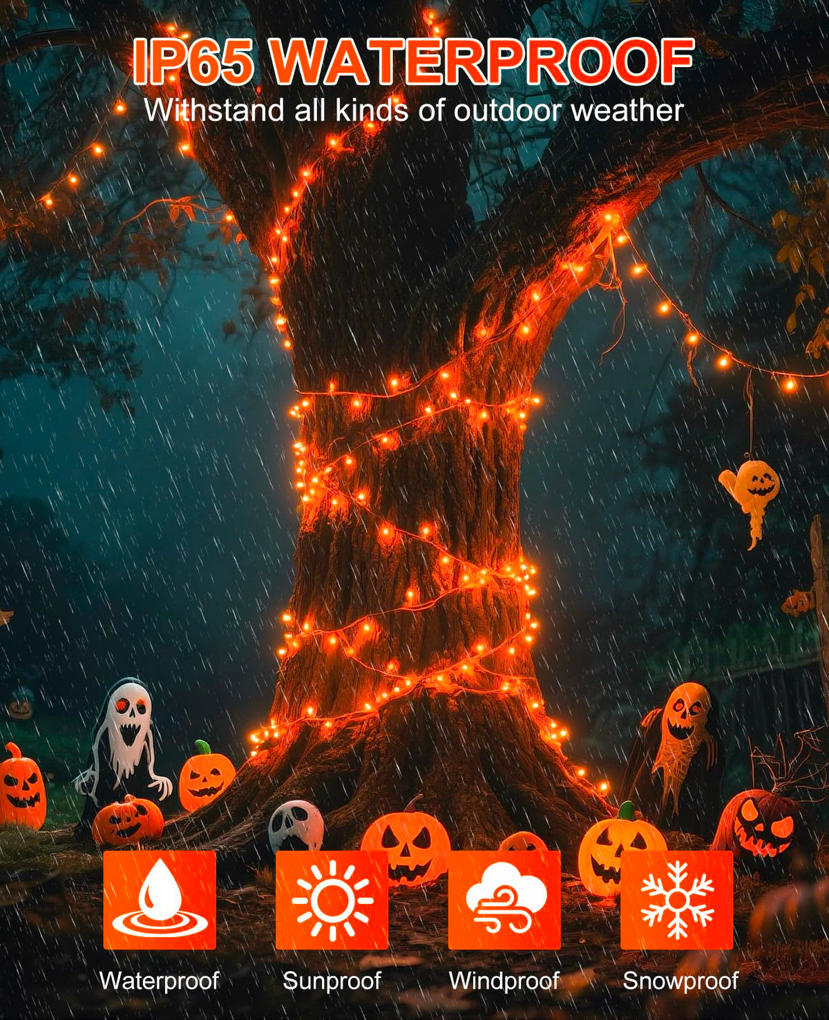 XmasBokeh 40FT 120 LED Christmas Lights Outdoor, Orange Christmas String Lights Waterproof, 8 Modes Connectable Christmas Tree Lights for Indoor Bedroom Xmas Tree Garden Holiday Decorations